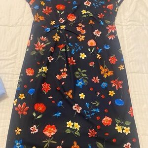 T. TAHARI NAVY BLUE FLORAL DRESS WITH WAIST DESIGN SZ 14